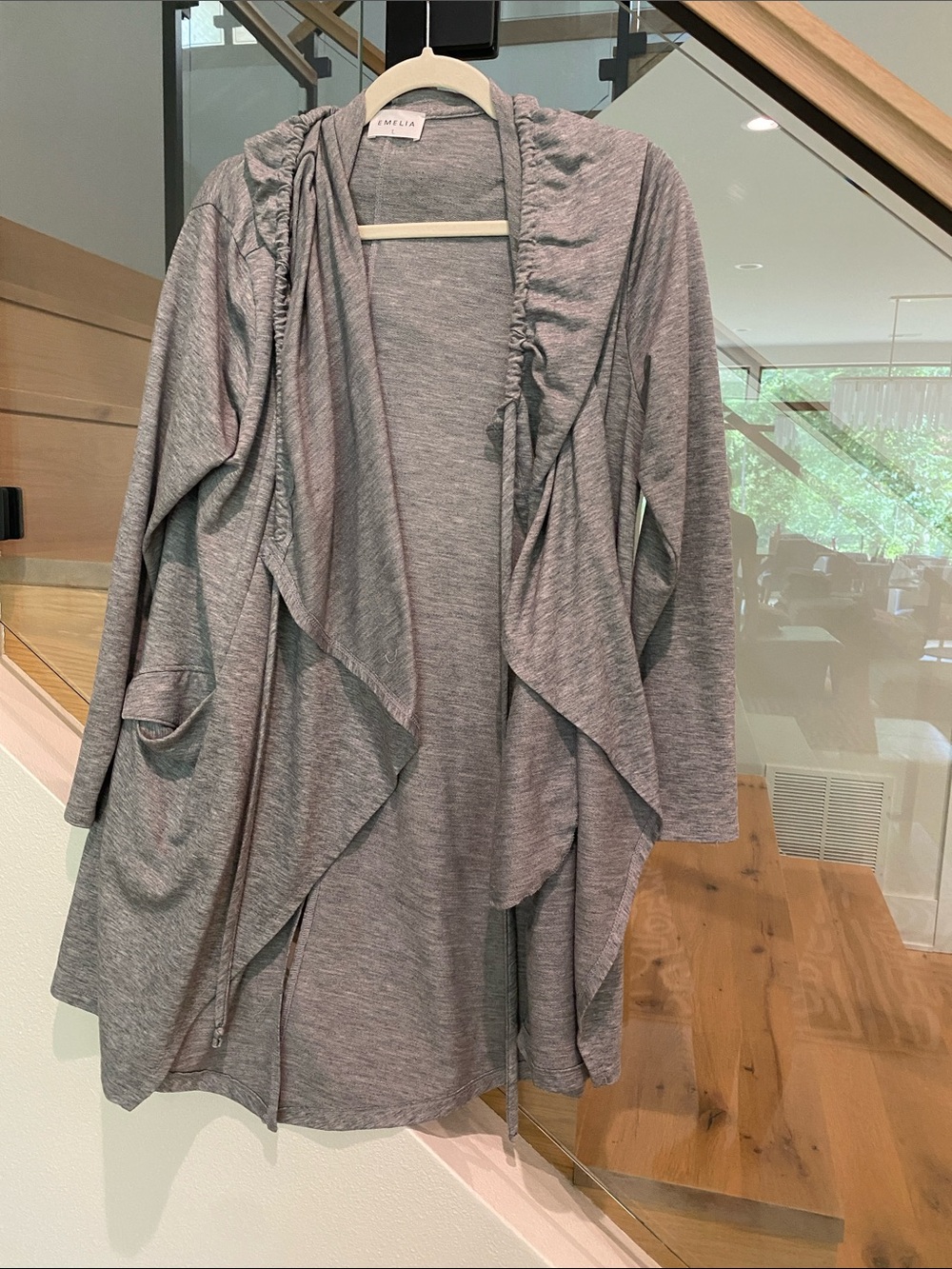 Emelia Gray Open-Front Draped Cardigan Sweater - Gray